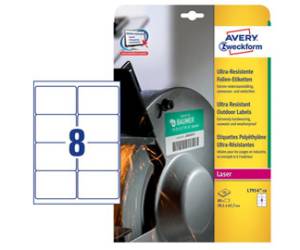 Etichette in polietilene per protezione e sicurezza - 99,1 x 67,7 mm - laser - 10 fogli - 8 etichetta per foglio - Avery - L7914-10 - 4004182068052 - DMwebShop