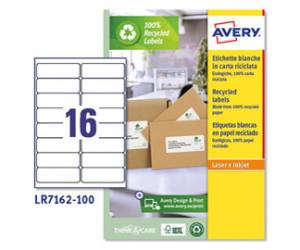 Etichette per buste e pacchi in carta riciclata - bianca - 99,1 x 33,9 mm - 100 fogli - Avery - LR7162-100 - 5014702815065 - DMwebShop