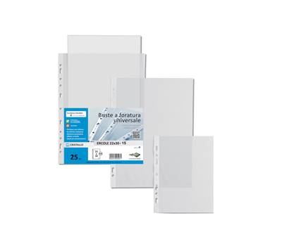 Buste forate Ercole PVC liscio - 22 x 30 cm - trasparente - conf. 25 pezzi - Sei Rota - 502230 - 8004972005522 - DMwebShop