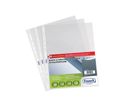 Buste forate trasparenti Special 22 x 30 cm lisce in PP confezione 50 pezzi Favorit 100460120 - 3997 Buste forate trasparenti Special 22 x 30 cm lisce in PP confezione 50 pezzi Favorit 100460120 - 3997