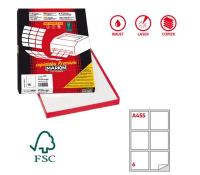 Etichetta adesiva A455 - in carta - permanente - 99,1 x 93,1 mm - 6 etichette per foglio - bianco - scatola 100 fogli A4 - Markin - X210A455 - 8007047021106 - DMwebShop
