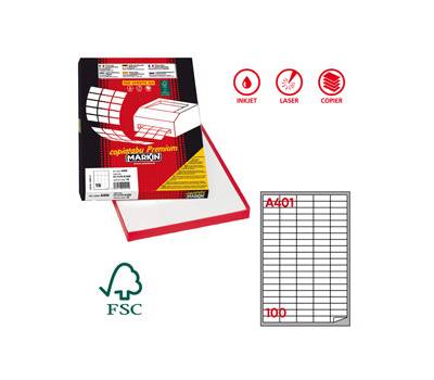 Etichetta adesiva A401 - in carta - permanente - bianco - 37 x 14 mm - 100 etichette per foglio - conf. 100 fogli A4 - Markin - X210A401 - 8007047926425 - DMwebShop