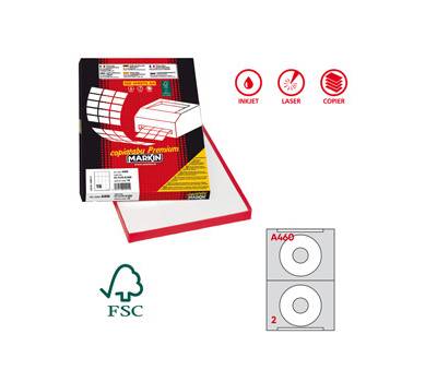 Etichette adesive A 460 in carta permanenti diametro CD 114,5 mm foro 41 mm 100 fogli bianco Markin X210A460 - 1528
