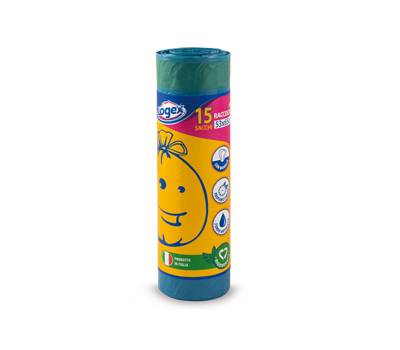 Sacchi per immondizia con maniglie - 53 x 65 cm - 40 lt - 25 micron - blu rotolo da 15 sacchetti - Logex Professional - 632LX01 - 8003350506026 - DMwebShop