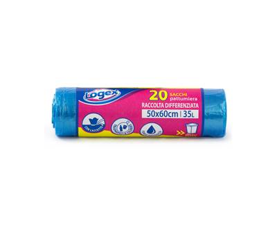 Sacchi per immondizia - 50x60 cm - 35 lt - 9 micron - azzurro trasparente - rotolo da 20 sacchetti - Logex Professional - C5LX3505 - 8003350548194 - DMwebShop