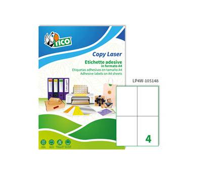 Etichette adesive LP4 W in carta permanenti 105 x 148 mm 4 etichette per foglio 100 fogli bianco Tico LP4W 105148 - 1483