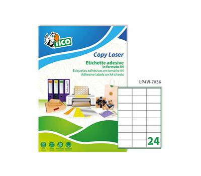 Etichette adesive LP4W in carta con margini permanenti 70 x 36 mm 24 etichette per foglio 100 fogli bianco Tico LP4W 7036 - 1529