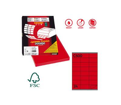 Etichetta adesiva C500 - in carta - permanente - 70 x 36 mm - 24 etichette per foglio - rosso - scatola 100 fogli A4 - Markin - X210C500R - 8007047921635 - DMwebShop