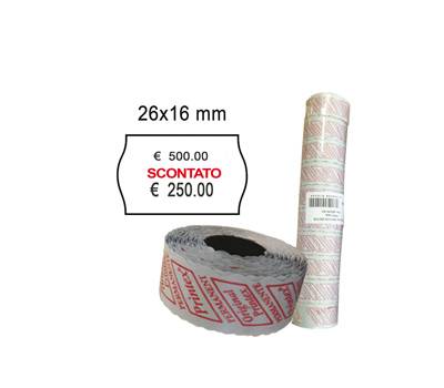 Rotolo da 1000 etichette a onda per Smart 16/2616 - 'SCONTATO' - 26 x 16 mm - adesivo permanente - bianco - pack 10 rotoli - Printex - 2616sbp10st - 8034049918240 - DMwebShop