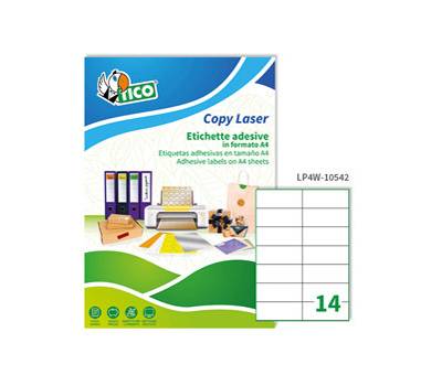 Etichette adesive LP4 W in carta permanenti 105 x 42,3 mm 14 etichette per foglio 100 fogli bianco Tico LP4W 10542 - 1680