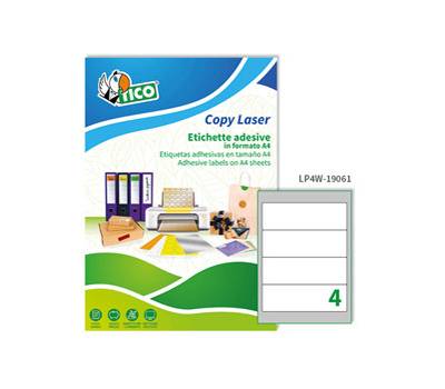 Etichette adesive LP4W carta angoli arrotondati permanenti 190 x 61 mm 4 etichette per foglio 100 fogli bianco LP4W 19061 - 1777