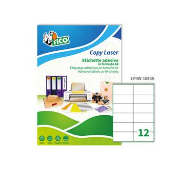 Etichette adesive LP4W carta con margini permanenti 105 x 48 mm 12 etichette per foglio 100 fogli bianco Tico LP4W 10548 - 2527