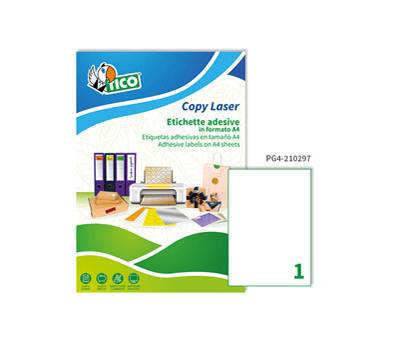 Etichette adesive PG4 carta laser permanenti 210 x 297 mm 1 etichette per foglio 100 fogli bianco lucido Tico PG4 210297 - 1608