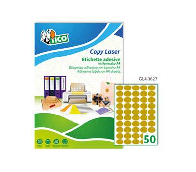 Etichette adesive ovali GL4 in carta permanenti 36 x 27 mm 50 etichette per foglio 100 fogli oro satinato Tico GL4 3627 - 1858