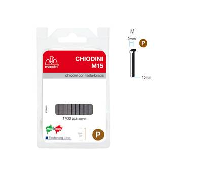 Chiodini M15 per fissatrici - con testa - 15 mm - acciaio - conf. 1700 pezzi - Romeo Maestri - 1130803 - 8005231465019 - DMwebShop