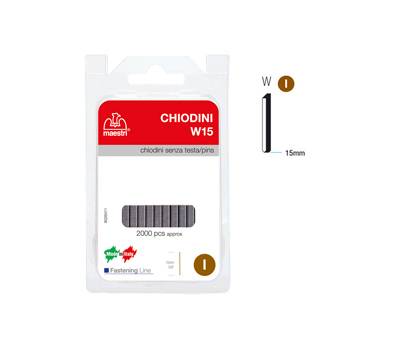 Chiodini W15 per fissatrici - senza testa - 15 mm - acciaio - conf. 2000 pezzi - Romeo Maestri - 1130820 - 8005231465040 - DMwebShop