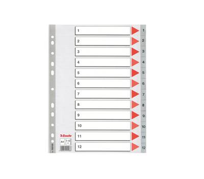 Separatore numerico 1/12 - PPL - A4 - 22,5 x 29,7 cm - grigio - conf. 10 pezzi - Esselte - 100106 - 5902812001068 - DMwebShop