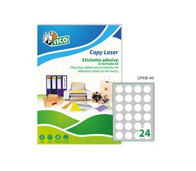 Etichette adesive LP4W carta con margini permanenti diametro 40 mm 24 etichette per foglio 100 fogli bianco Tico LP4W - 1739