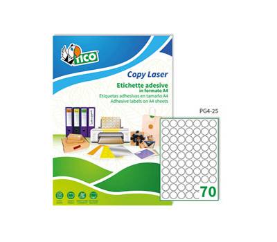 Etichette adesive tonde PG4 in carta laser permanenti diametro 25 mm 70 etichette per foglio 100 fogli bianco lucida PG4 - 2593