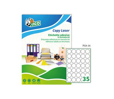 Etichette adesive tonde PG4 in carta laser permanenti diametro 36 mm 35 etichette per foglio 100 fogli bianco lucido PG4 - 2595