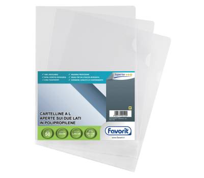 Cartelline a L Pratic Superior PPL liscio - 22 x 30 cm - trasparente - conf. 50 pezzi - Favorit - 100460047 - 8006779001554 - DMwebShop