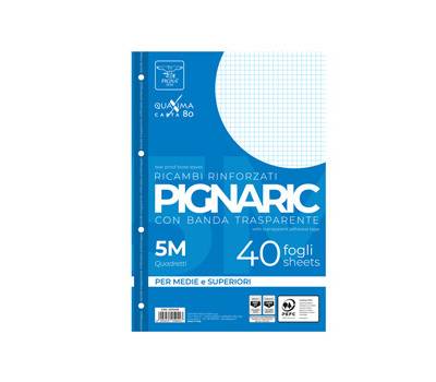 Ricambi forati rinforzati - A4 - quadretto 5 mm - 40 fogli - 80 gr - Pigna - 02194595M - 8005235102156 - DMwebShop