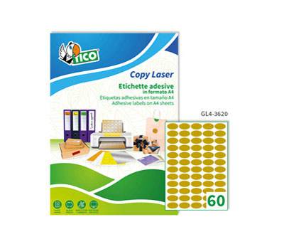 Etichette adesive ovali GL4 in carta permanenti 36 x 20 mm 60 etichette per foglio 100 fogli oro satinato Tico GL4 3620 - 3528