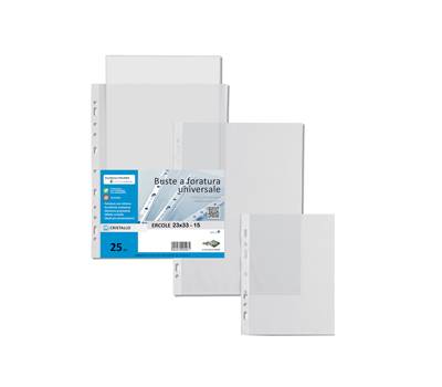 Buste forate Ercole PVC liscio - 23 x 33 cm - trasparente - conf. 25 pezzi - Sei Rota - 502333 - 8004972005553 - DMwebShop