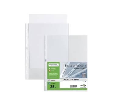 Buste forate Atla T - pesante liscio - 15 x 21 cm - trasparente - conf. 25 pezzi - Sei Rota - 661517 - 8004972020204 - DMwebShop