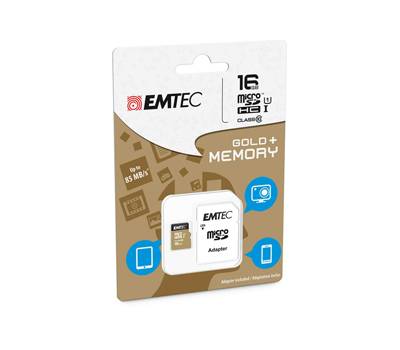 Micro SDHC Class 10 Gold + con Adattatore - 16 Gb - Emtec - ECMSDM16GHC10GP - 3126170142252 - DMwebShop