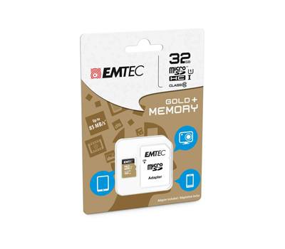 Micro SDHC Class 10 Gold + con Adattatore - 32 Gb - Emtec - ECMSDM32GHC10GP - 3126170142269 - DMwebShop