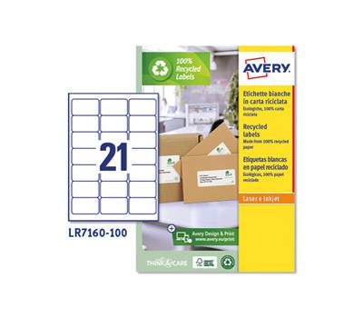 Etichette per buste e pacchi in carta riciclata - bianca - 63,5 x 38,1 mm - 100 fogli - Avery - LR7160-100 - 5014702815058 - DMwebShop