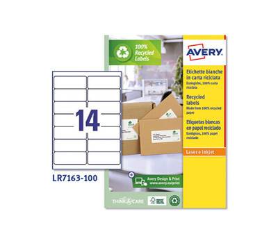 Etichette per buste e pacchi in carta riciclata - bianca - 99,1 x 38,1 mm - 100 fogli - Avery - LR7163-100 - 5014702815072 - DMwebShop