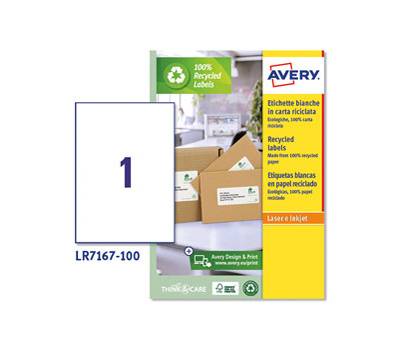Etichette per buste e pacchi in carta riciclata - bianca - 199,6 x 289,1 mm - 100 fogli - Avery - LR7167-100 - 5014702815102 - DMwebShop