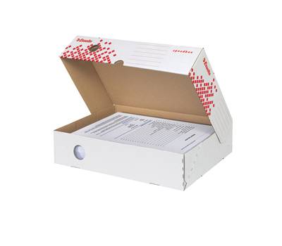 Scatola archivio Speedbox - dorso 8 cm - 35 x 25 cm - apertura totale - bianco e rosso - conf. 25 pezzi - Esselte - 623910 - 4049793026008 - DMwebShop