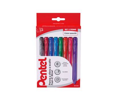 Penna a sfera a scatto Feel It - punta 1 mm - 8 colori - astuccio 8 penne - Pentel - 0X18015 - 8006935180154 - DMwebShop