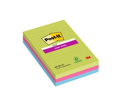 Blocco foglietti Super Sticky rettangolari - a righe - colori Ultra - 101 x 152 mm - 90 fogli - conf. 3 pezzi - Post-it - 7100235020 - 51135813324 - DMwebShop