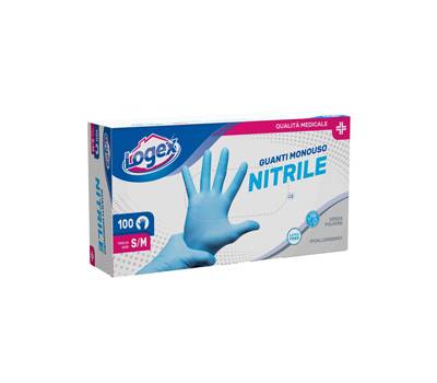 Guanti in nitrile non talcato - per uso medicale - taglia S-M - azzurro - scatola 100 pezzi - Logex Professional - 3476LXM - 9551004301545 - DMwebShop