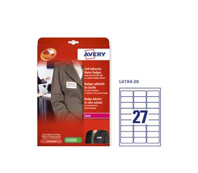 Etichette per tessuto in seta acetata - L4784-20fg - 27 etichette per foglio - 63,5 x 29,6 cm - Avery - L4784-20 - 5014702821004 - DMwebShop