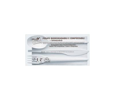 Tris posate in estabio con tovagliolo 2 veli - conf. 100 pezzi - Dopla - 03908 - 8005090013628 - DMwebShop