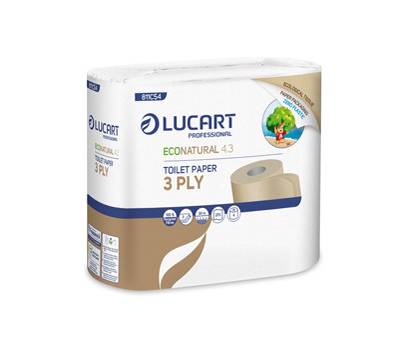 Carta igienica EcoNatural 4.3 Plastic Free - 3 veli - 270 strappi - pacco 4 rotoli - Lucart 811C54 - 811C54J - 8059399001022 - DMwebShop