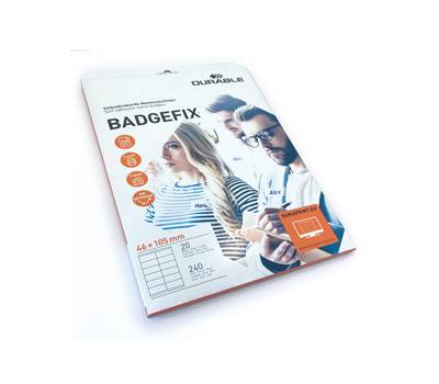 Badge adesivi Badgefix - 20 fogli con 12 badge - 46 x 105 mm - Durable - 8363-02 - 4005546727158 - DMwebShop