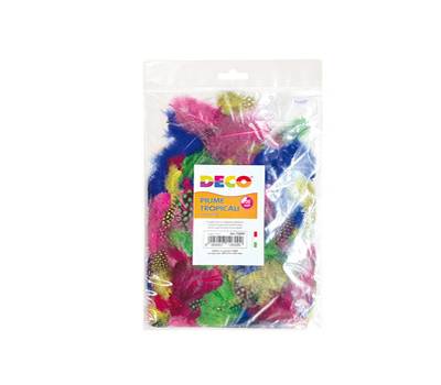Piume tropicali - dimensione 50-100 mm - colori assortiti - conf. 100 pezzi - Deco - 12609 - 7394311896609 - DMwebShop
