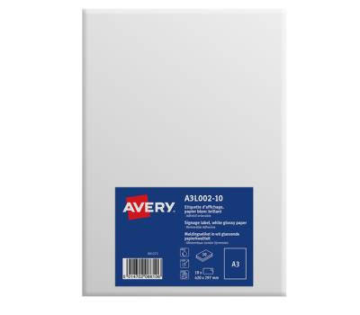 Etichette in carta bianca lucida - rimovibile - A3 - 1 etichetta per foglio - 10 fogli - Avery - A3L002-10 - 5014702086106 - DMwebShop