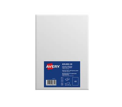 Etichette in carta bianca lucida - rimovibile - A3 - 1 etichetta per foglio - 10 fogli - Avery - A3L002-10 - 5014702086106 - DMwebShop