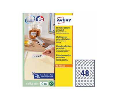Etichette adesive tonde L4850 in carta rimovibili diametro 25 mm 48 etichette per foglio 25 fogli bianco Avery L4850REV - 22000