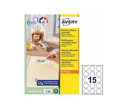 Etichette adesive tonde L4850 in carta rimovibili diametro 51 mm 15 etichette per foglio 25 fogli bianco Avery L4853REV - 21994