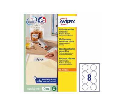 Etichette adesive tonde L4850 in carta rimovibili diametro 63,5 mm 8 etichette per foglio 25 fogli bianco Avery L4852REV - 21996