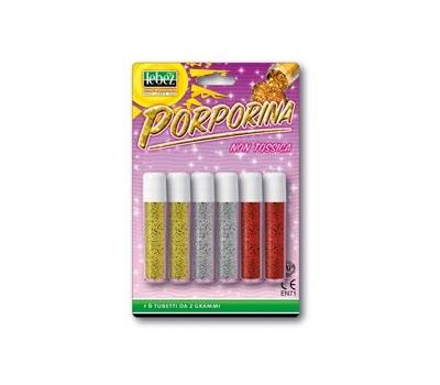 Porporina glitter - 2 gr - colori assortiti - conf. 6 tubi - Lebez - 5134-ASS - 8007509051344 - DMwebShop