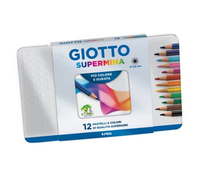 Pastello Supermina - mina 3,8 mm - colori assortiti - astuccio in metallo 12 pezzi - Giotto - 23670000 - 8000825236709 - DMwebShop